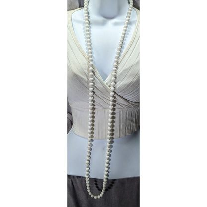 Retro White Extra Long Plastic Beaded Necklace