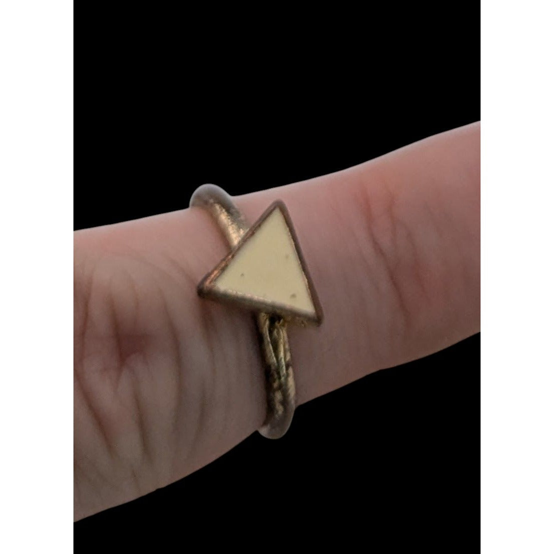 Geometric Triangle Ring Gold Tone Cream Enamel Minimalist Statement Ring