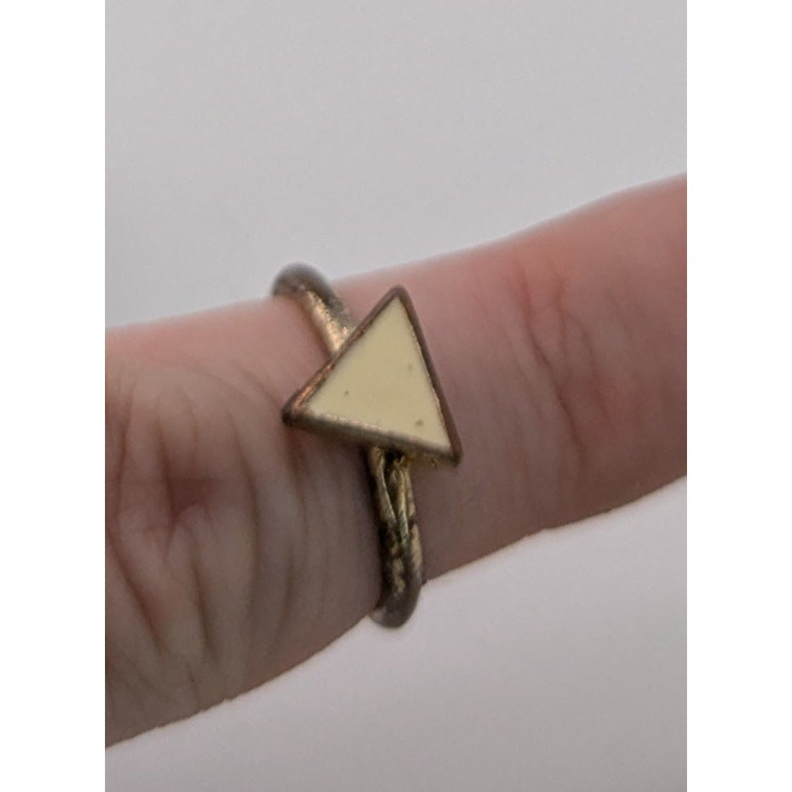 Geometric Triangle Ring Gold Tone Cream Enamel Minimalist Statement Ring