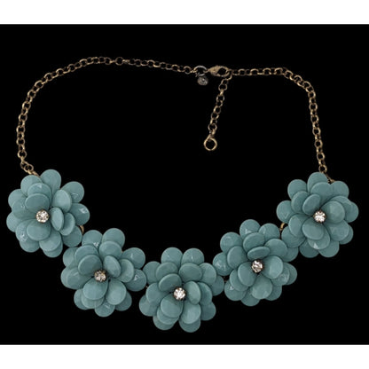 Vintage J.Crew Blue Floral Statement Necklace Rhinestone Flower Bib Chunky