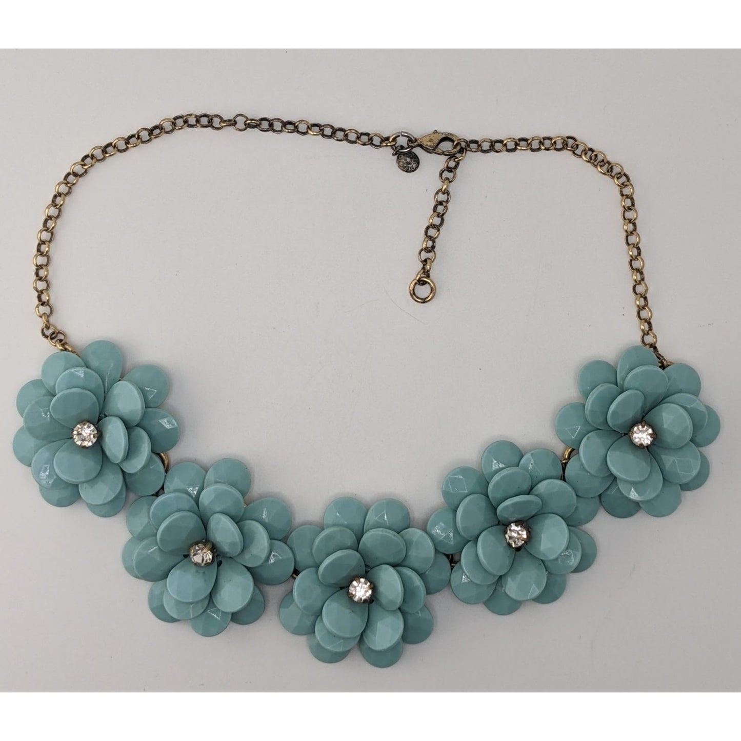 Vintage J.Crew Blue Floral Statement Necklace Rhinestone Flower Bib Chunky