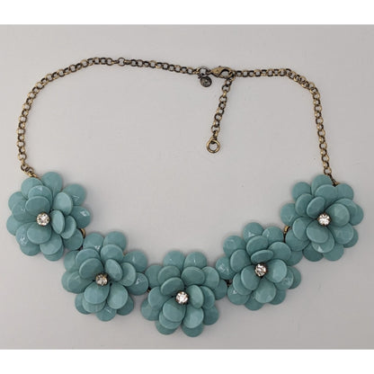 Vintage J.Crew Blue Floral Statement Necklace Rhinestone Flower Bib Chunky