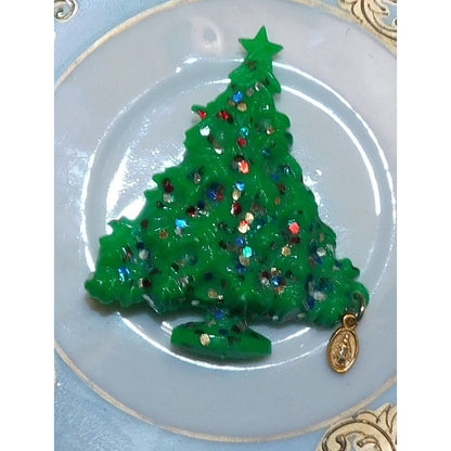 Vintage 1950s Mother Mary Christmas Tree Brooch