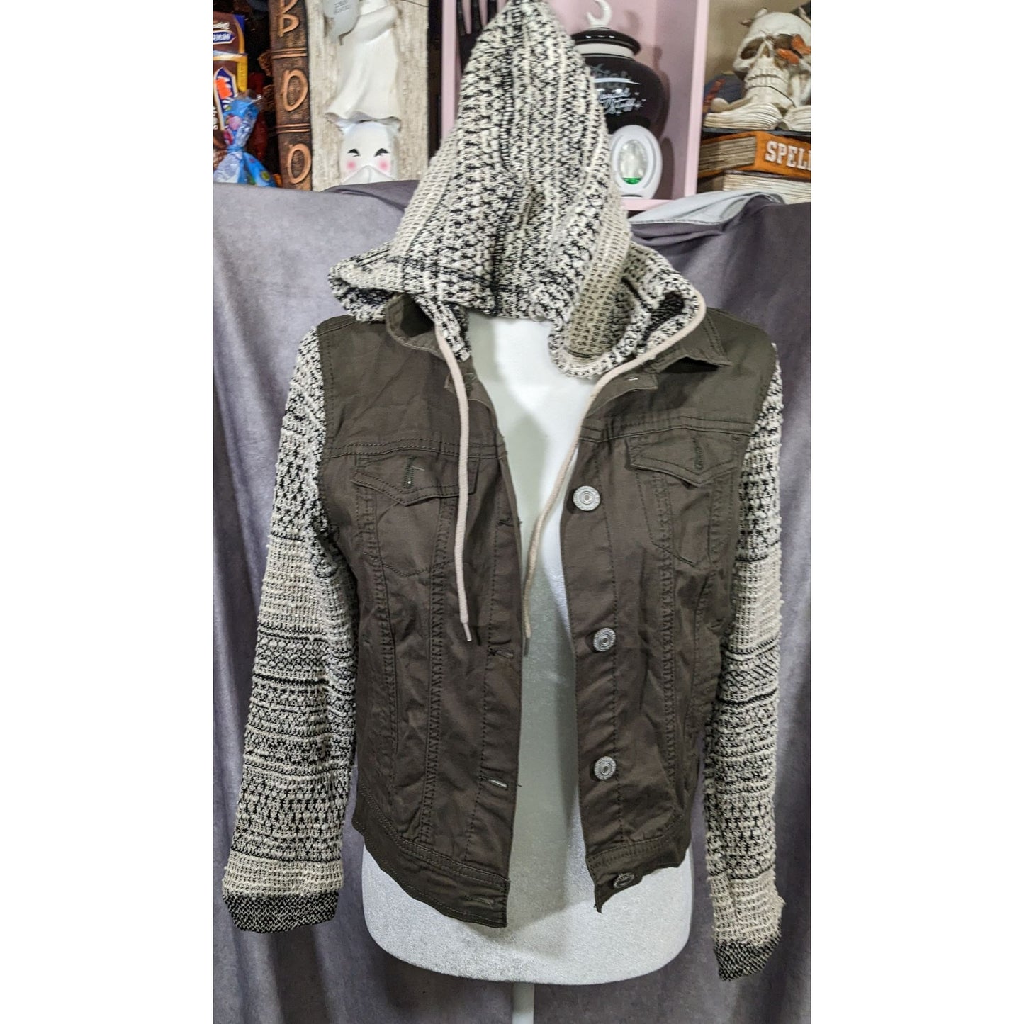 90s Grunge Style Green And Grey Hooded Jacket by Wallflower