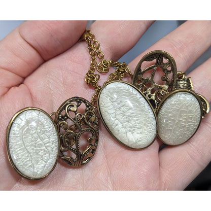 Elegant Art Nouveau Style White Crackle And Gold Tone Bib Necklace