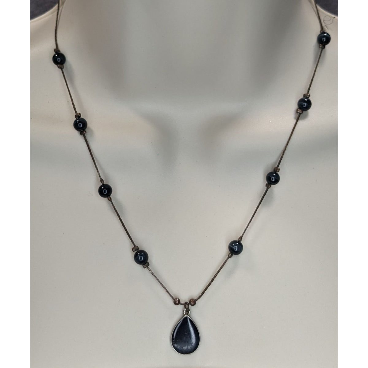 Gothic Witchy Minimalist Black Teardrop Station Pendant Necklace