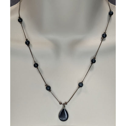 Gothic Witchy Minimalist Black Teardrop Station Pendant Necklace