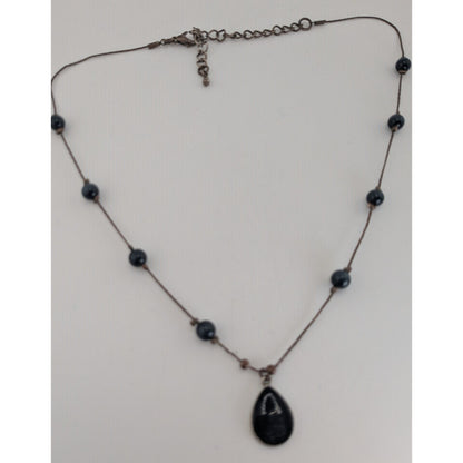 Gothic Witchy Minimalist Black Teardrop Station Pendant Necklace
