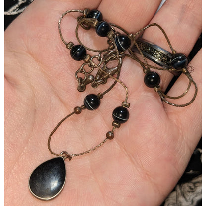 Gothic Witchy Minimalist Black Teardrop Station Pendant Necklace