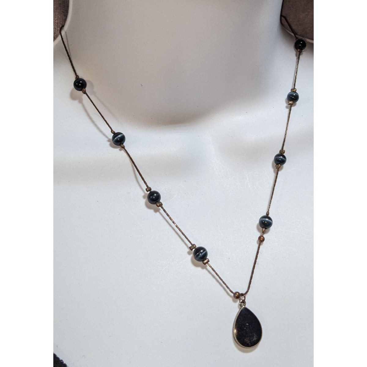 Gothic Witchy Minimalist Black Teardrop Station Pendant Necklace