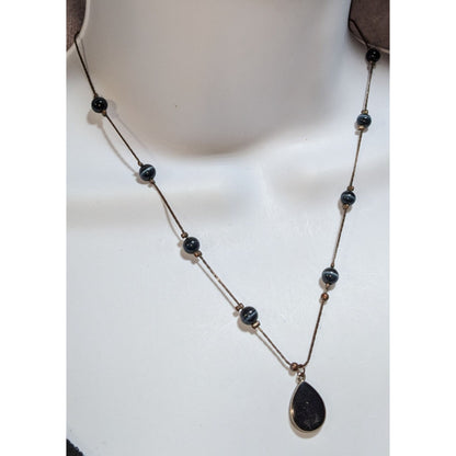 Gothic Witchy Minimalist Black Teardrop Station Pendant Necklace