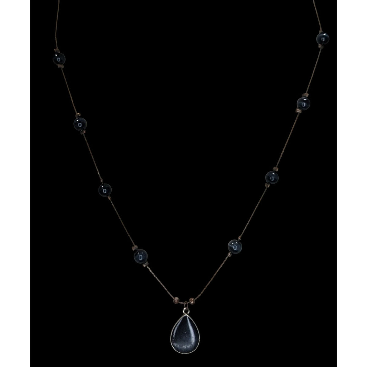 Gothic Witchy Minimalist Black Teardrop Station Pendant Necklace