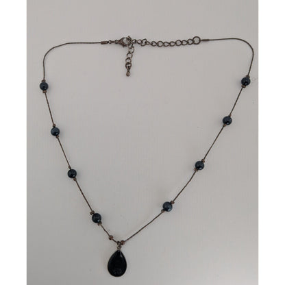 Gothic Witchy Minimalist Black Teardrop Station Pendant Necklace