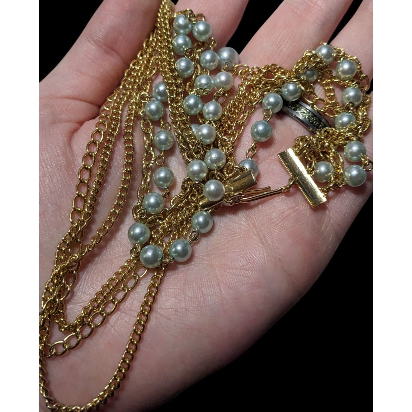 Vintage Pastel Blue And Gold Multilayer Necklace