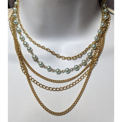 Vintage Pastel Blue And Gold Multilayer Necklace