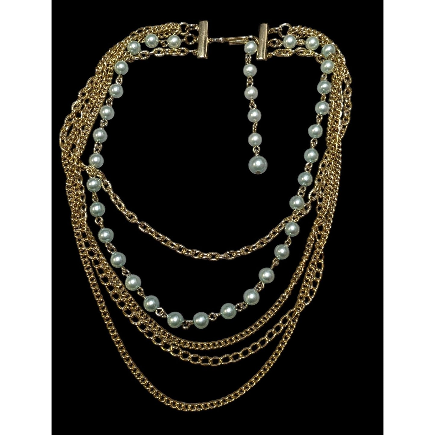 Vintage Pastel Blue And Gold Multilayer Necklace