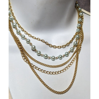 Vintage Pastel Blue And Gold Multilayer Necklace