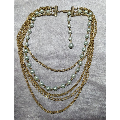 Vintage Pastel Blue And Gold Multilayer Necklace