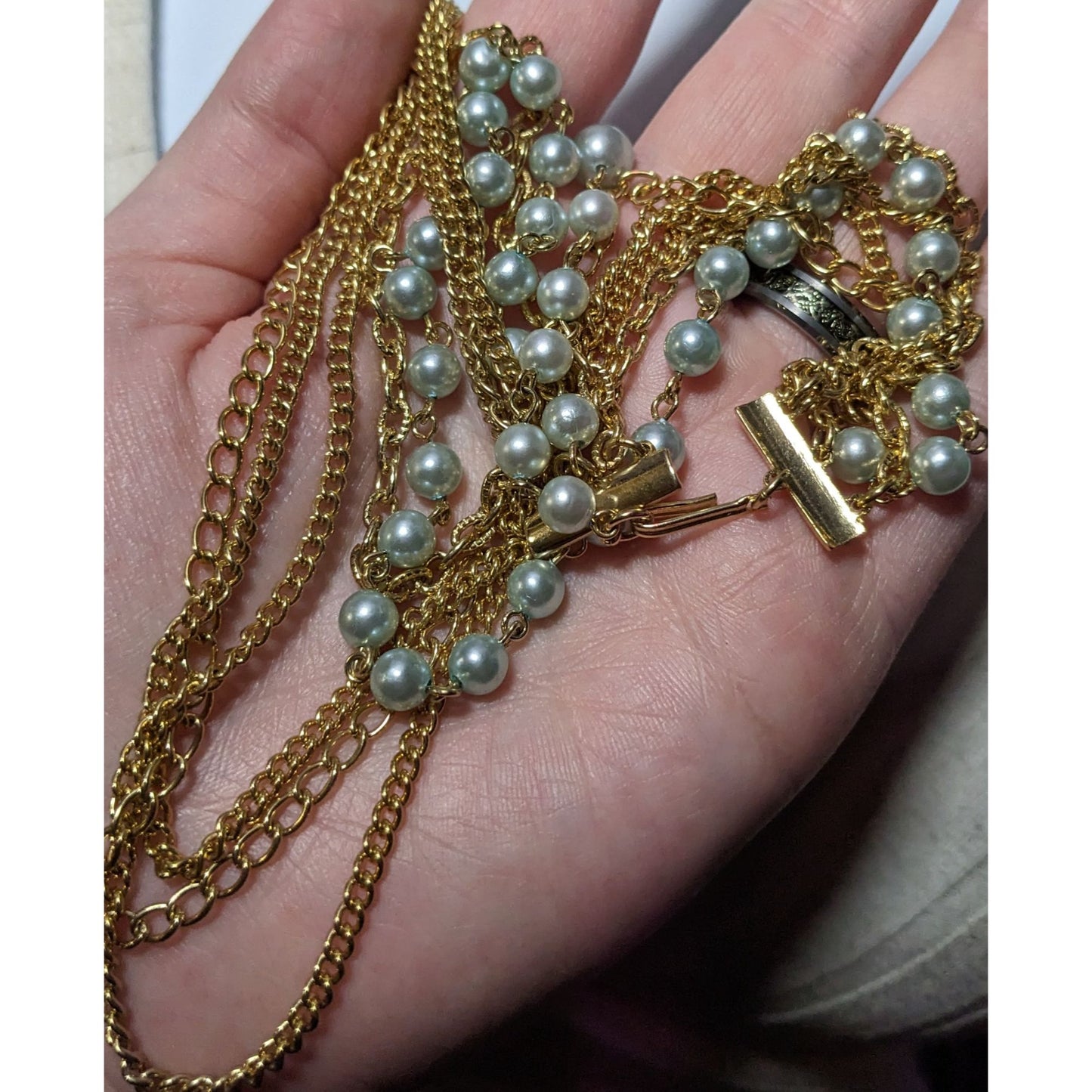 Vintage Pastel Blue And Gold Multilayer Necklace