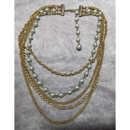 Vintage Pastel Blue And Gold Multilayer Necklace