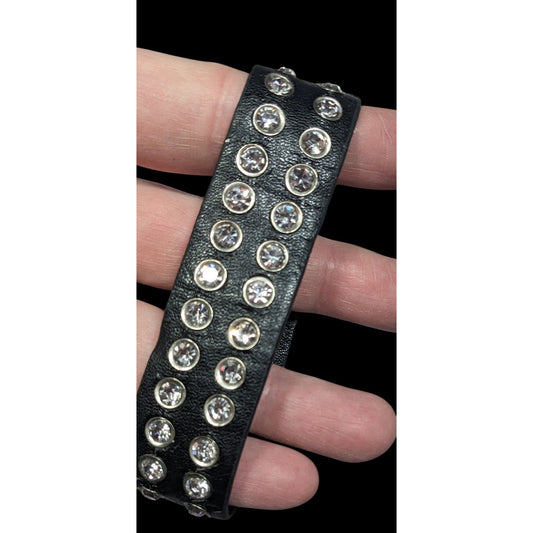 Glam Goth Rhinestone Studded Faux Leather Bracelet