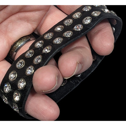 Glam Goth Rhinestone Studded Faux Leather Bracelet