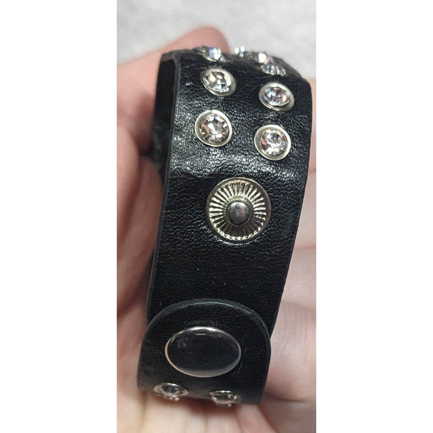 Glam Goth Rhinestone Studded Faux Leather Bracelet