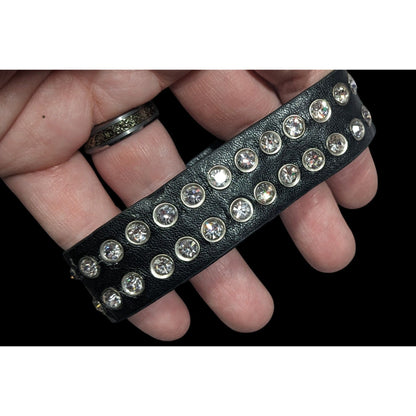 Glam Goth Rhinestone Studded Faux Leather Bracelet