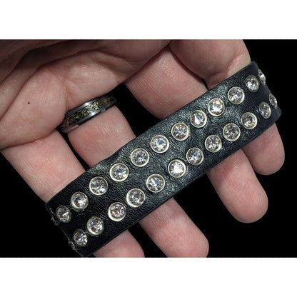 Glam Goth Rhinestone Studded Faux Leather Bracelet