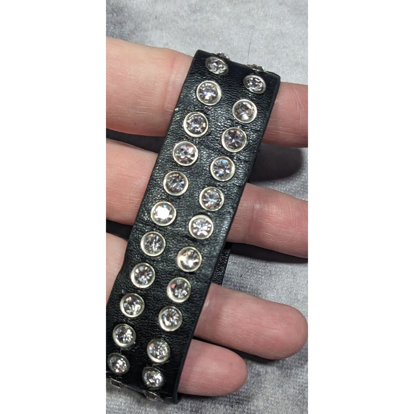 Glam Goth Rhinestone Studded Faux Leather Bracelet