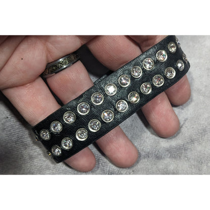 Glam Goth Rhinestone Studded Faux Leather Bracelet