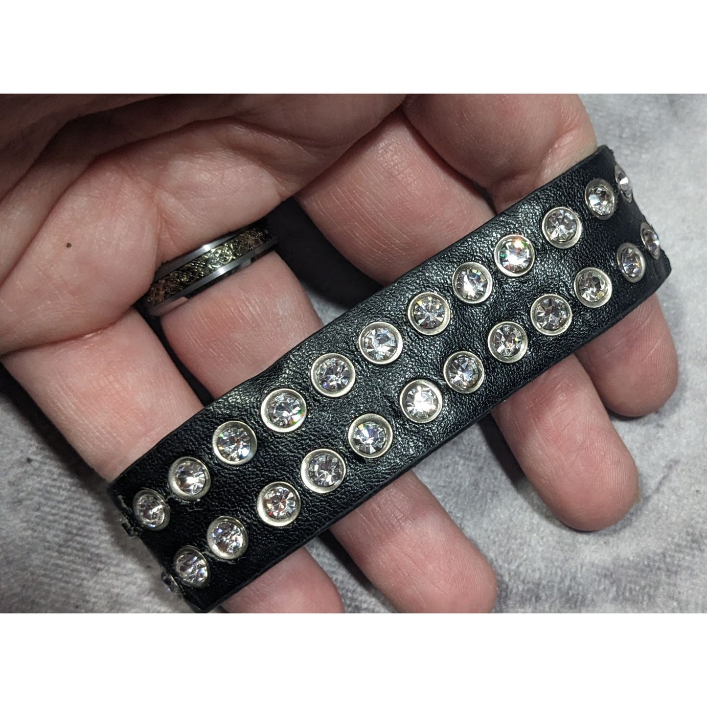 Glam Goth Rhinestone Studded Faux Leather Bracelet