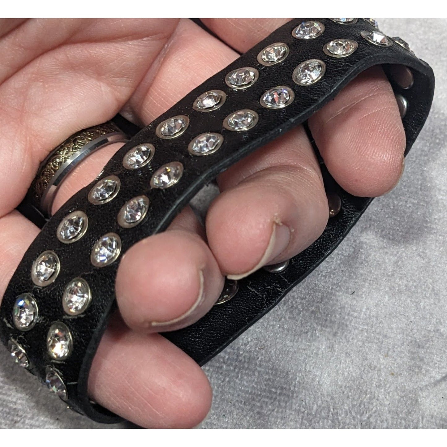 Glam Goth Rhinestone Studded Faux Leather Bracelet