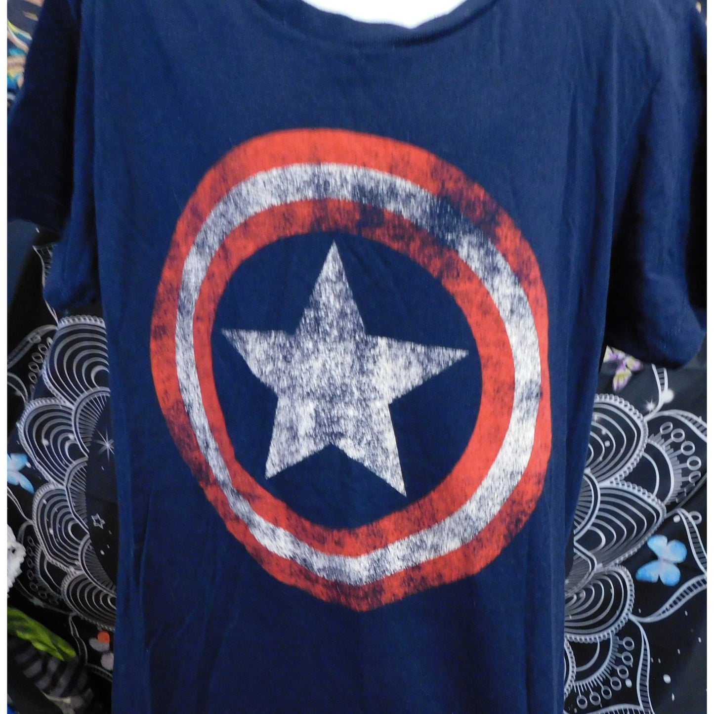 Distressed Captain America Tee Blue With Red And White Print
