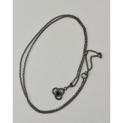 Vintage Celtic Knot Pendant Necklace Sterling Silver Green Gem Dainty