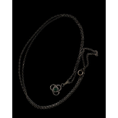 Vintage Celtic Knot Pendant Necklace Sterling Silver Green Gem Dainty