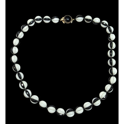 Vintage Black And White Hollow Faceted Beaded Necklace