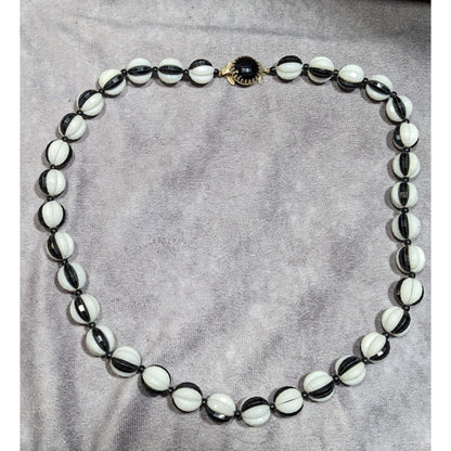 Vintage Black And White Hollow Faceted Beaded Necklace