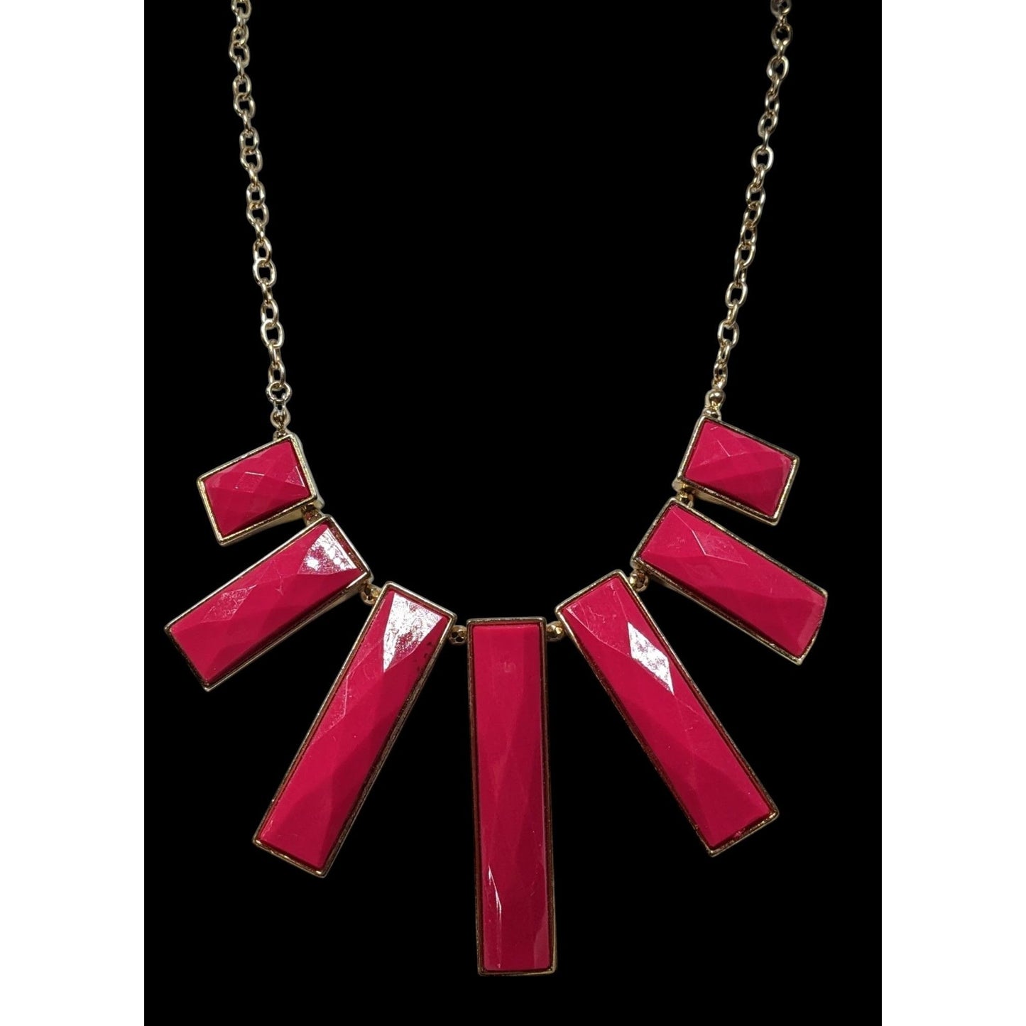 80s Glam Pink And Gold Tone Graduated Pillar Necklace