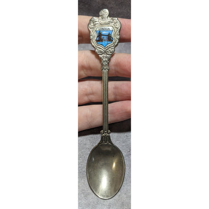 Vintage Travel Silver Tone Blue London Tower Bridge Souvenir Spoon 5 Inch
