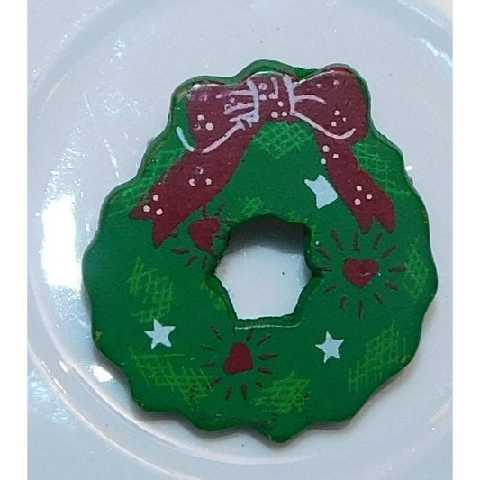 Hand Painted Wooden Holiday Wreath Brooch