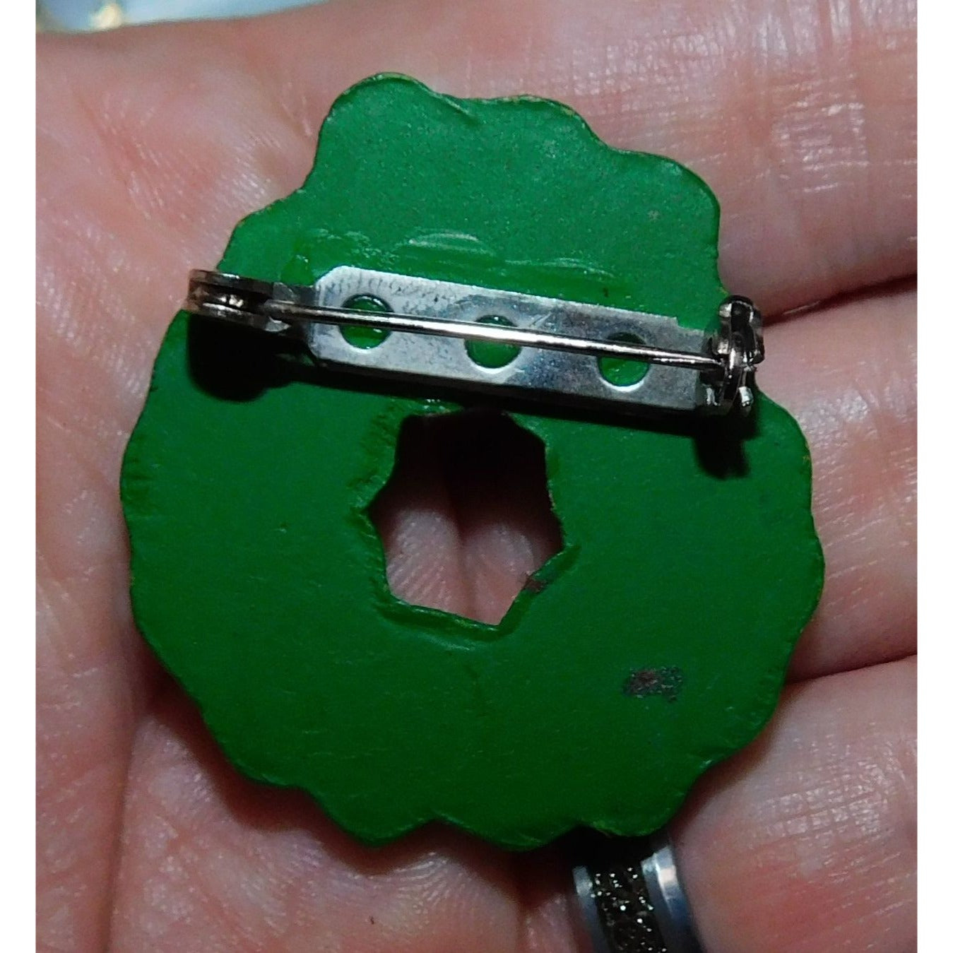 Hand Painted Wooden Holiday Wreath Brooch