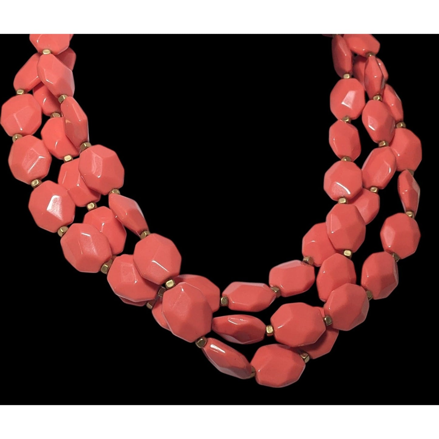 Premier Designs Chunky Beaded Coral And Gold Tone Multilayer Necklace