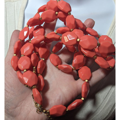 Premier Designs Chunky Beaded Coral And Gold Tone Multilayer Necklace