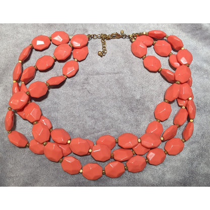 Premier Designs Chunky Beaded Coral And Gold Tone Multilayer Necklace