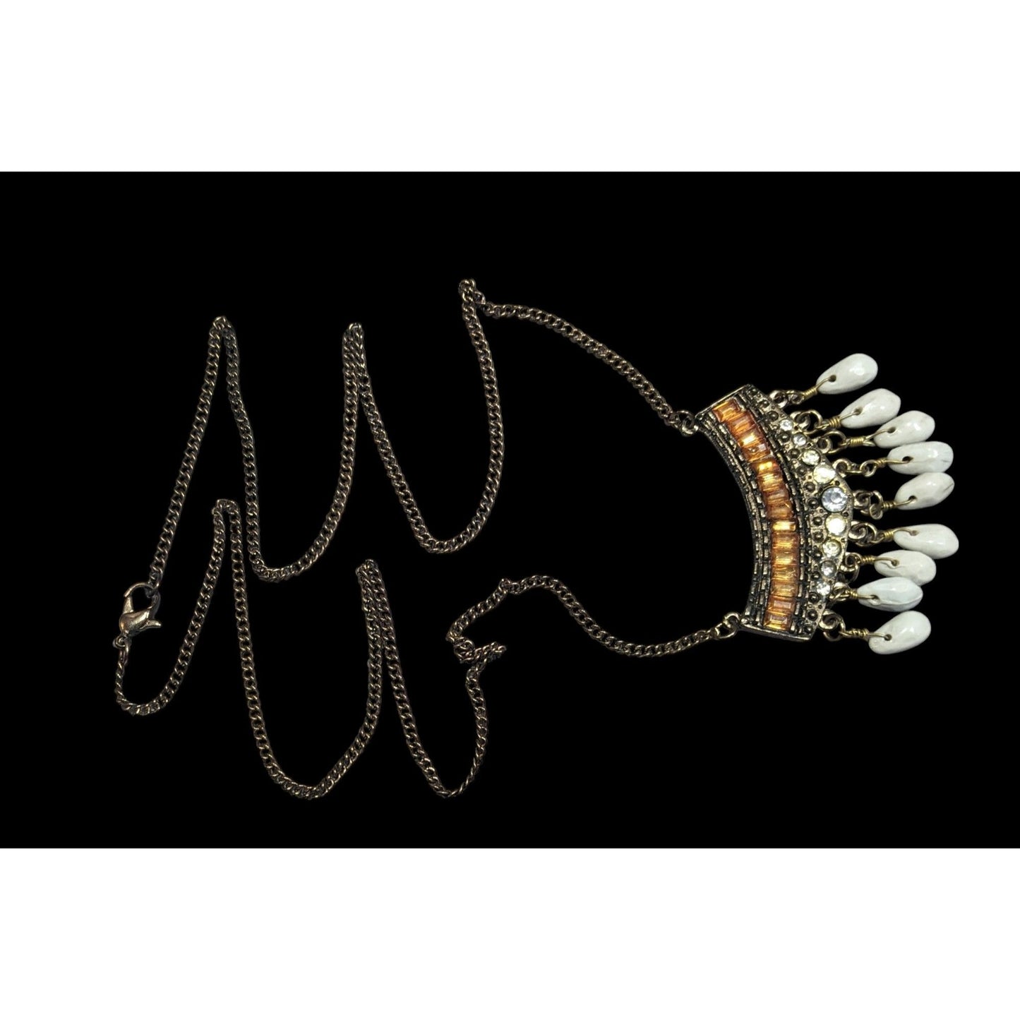 Bohemian Indie Rhinestone Gemmed Fringe Pendant Necklace