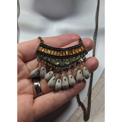 Bohemian Indie Rhinestone Gemmed Fringe Pendant Necklace