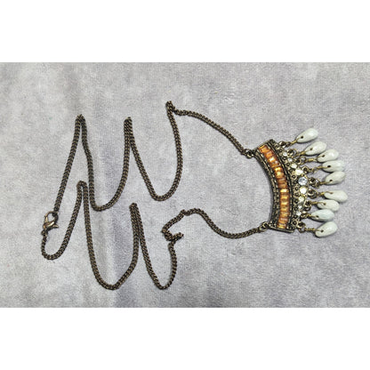 Bohemian Indie Rhinestone Gemmed Fringe Pendant Necklace