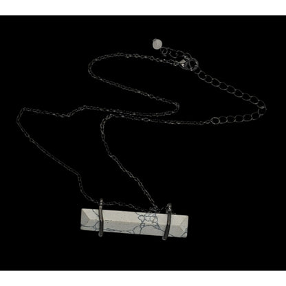 Modern Marbled Howlite Bar Pendant Necklace With Gunmetal Tone Chain