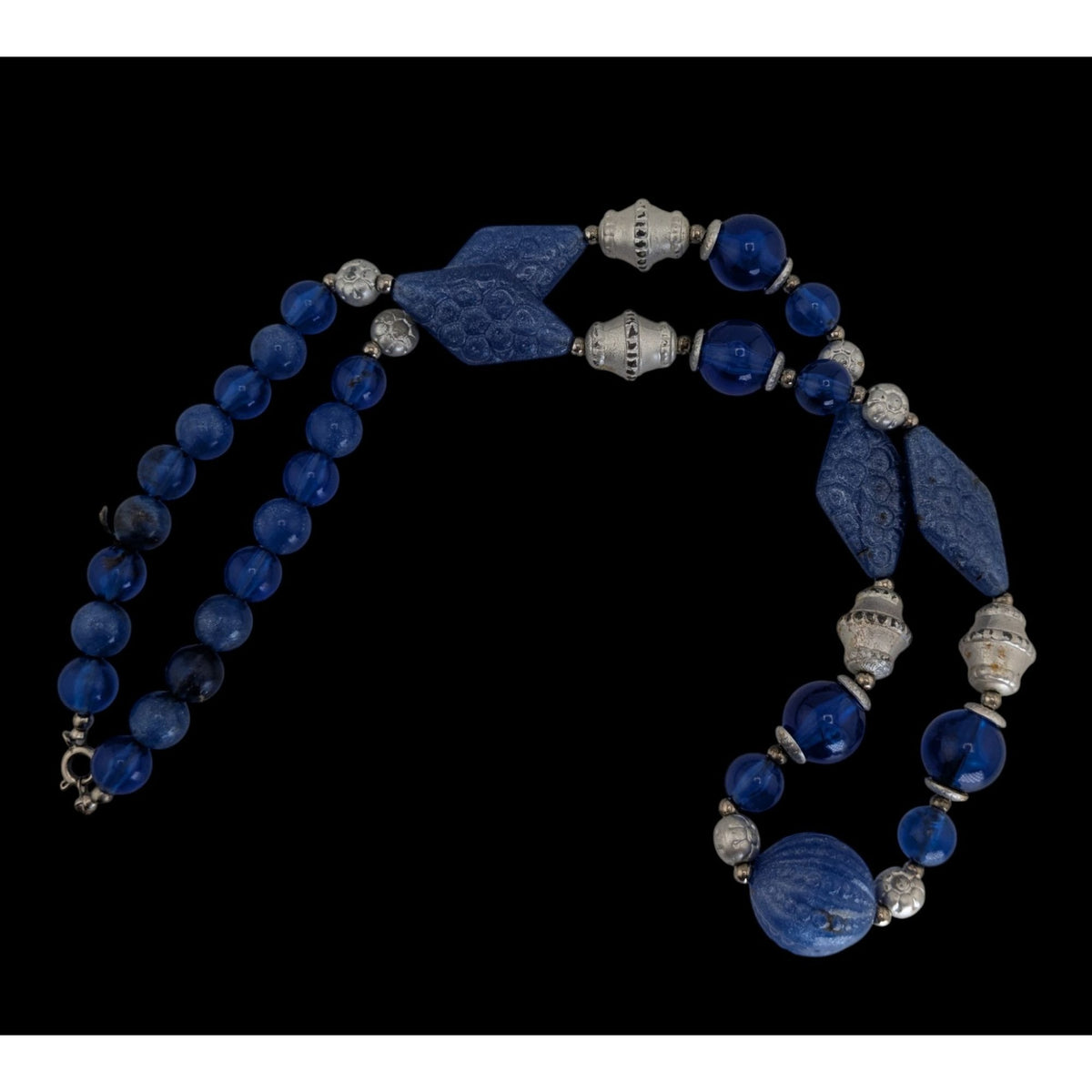 Boho Retro Statement Vintage Blue Lucite Beaded Silver Tone Necklace